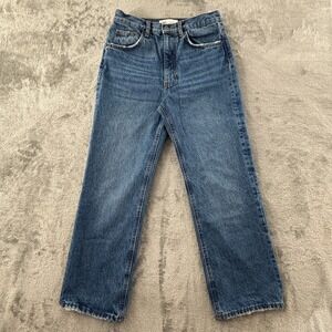 Zara High Rise Straight Leg Jeans‎ Womens 6 Medium Wash Distressed 28" Inseam